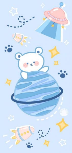 Download hình nền cute xanh dương gấu du hành vũ trụ