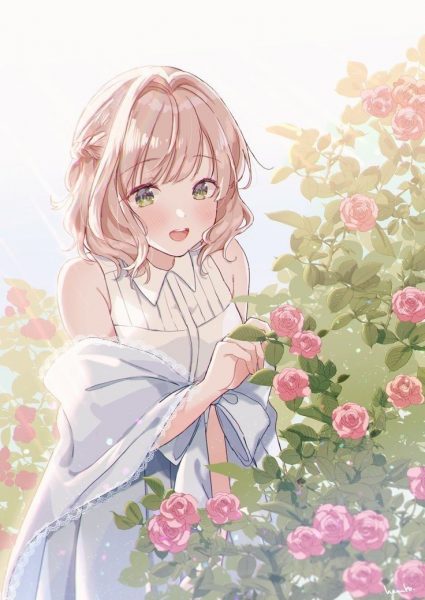 Ảnh nền anime nữ và hoa hồng