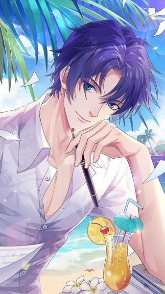 Hình ảnh anime nam đẹp trai ngồi uống nước