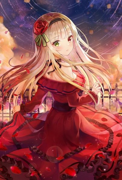 Hình ảnh anime nữ cute váy đỏ