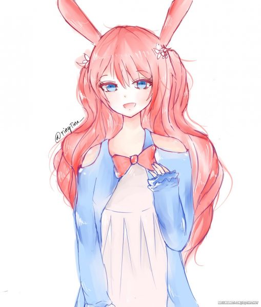 Hình vẽ cute girl xinh tai thỏ ngầu chất