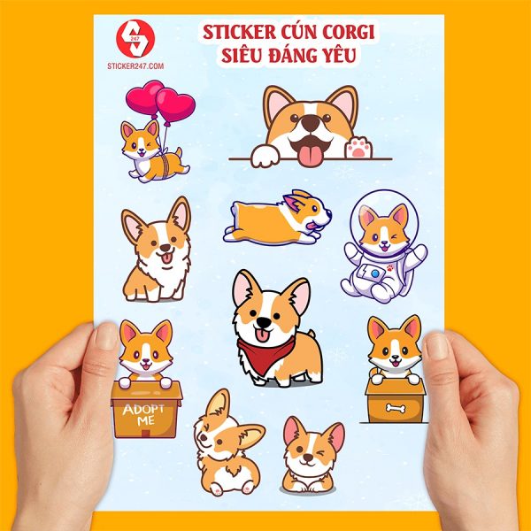 Kho sticker cute cún Corgi cute đáng yêu