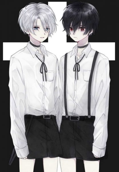 ảnh anime đôi nam mặc sơ mi trắng