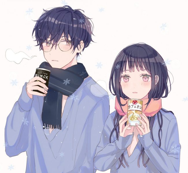 ảnh anime đôi nam nữ đang ăn