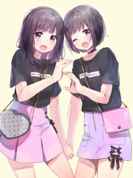 ảnh anime đôi nữ chân váy hồng