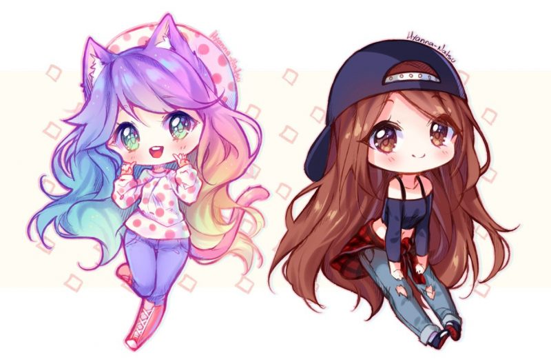 ảnh anime đôi nữ tóc nâu tóc màu tím