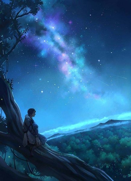 ảnh anime galaxy bầu trời đêm tĩnh lặng