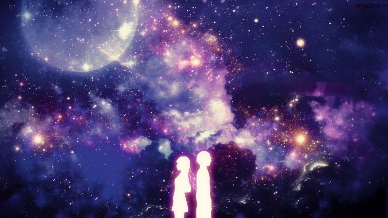 ảnh anime galaxy bóng lưng nam và nữ