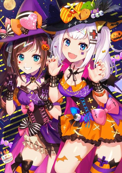 ảnh Anime Halloween 2 cô gái đang giả vờ dọa người
