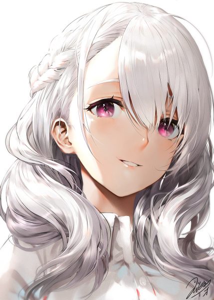 ảnh anime nữ tóc bạch kim mắt hồng