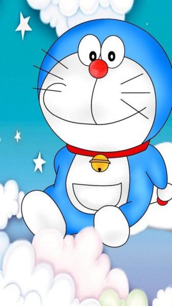 Doraemons Foto sitzt auf der Wolke