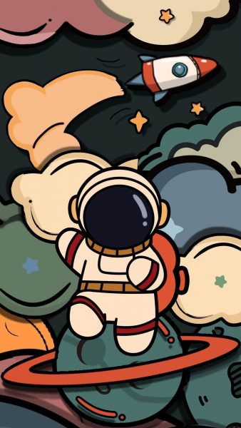 niedliche Astronautentapeten für Handys mit farbenfrohen Cartoon-Themen