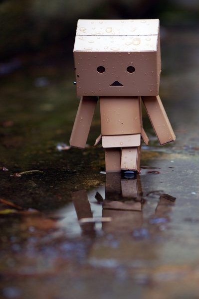 ảnh người gỗ đi dưới mưa