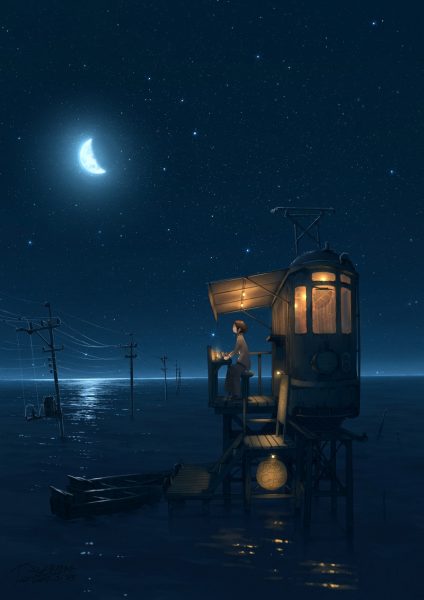 trauriges, einsames Nachtlandschaftsfoto