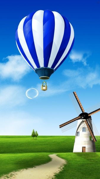 Heißluftballon- und Windmühlenbilder