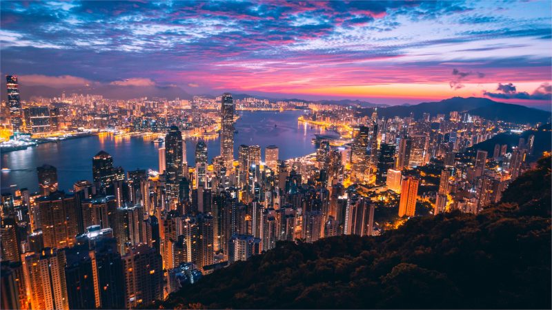 Hình nền thành phố Hong Kong chiều tối 4K ultra-HD