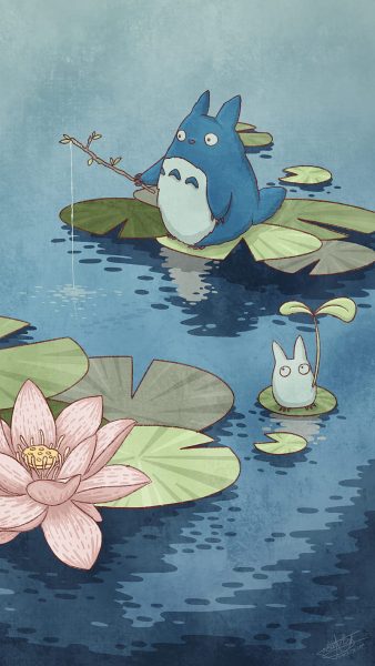 Hình nền Totoro ngồi trên hoa sen