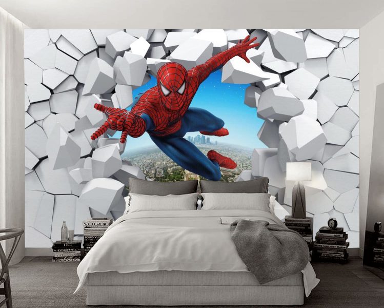 Tranh tường 3d phòng ngủ hình người nhện