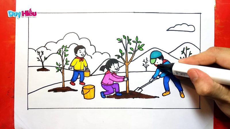 Tranh vẽ bảo vệ môi trường thiếu nhi trồng cây