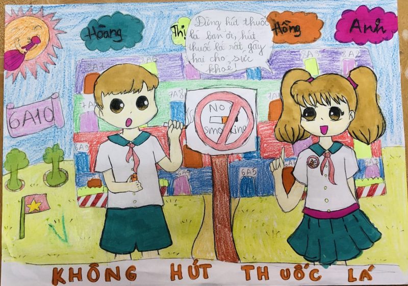Tranh vẽ đề tài cấm hút thuốc lá của học sinh