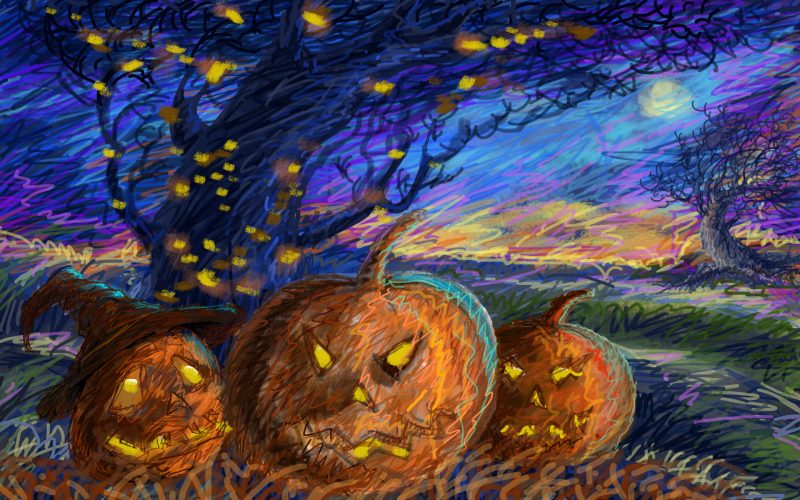 tranh vẽ đề tài halloween bí ngô đẹp