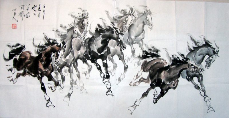 Tranh vẽ đề tài thủy mặc ngựa đang chạy