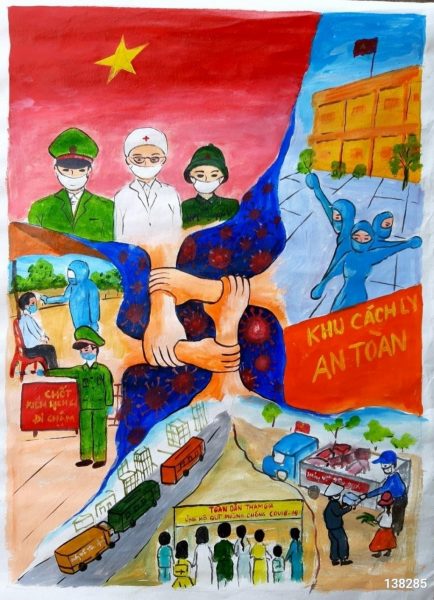 Tranh vẽ đề tài vững tin Việt Nam về khu cách ly