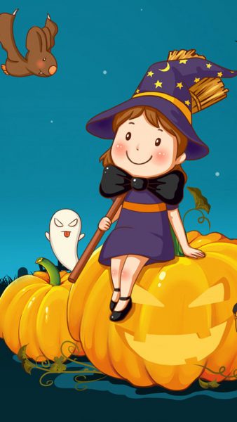 tranh vẽ halloween bé phù thủy dễ thương