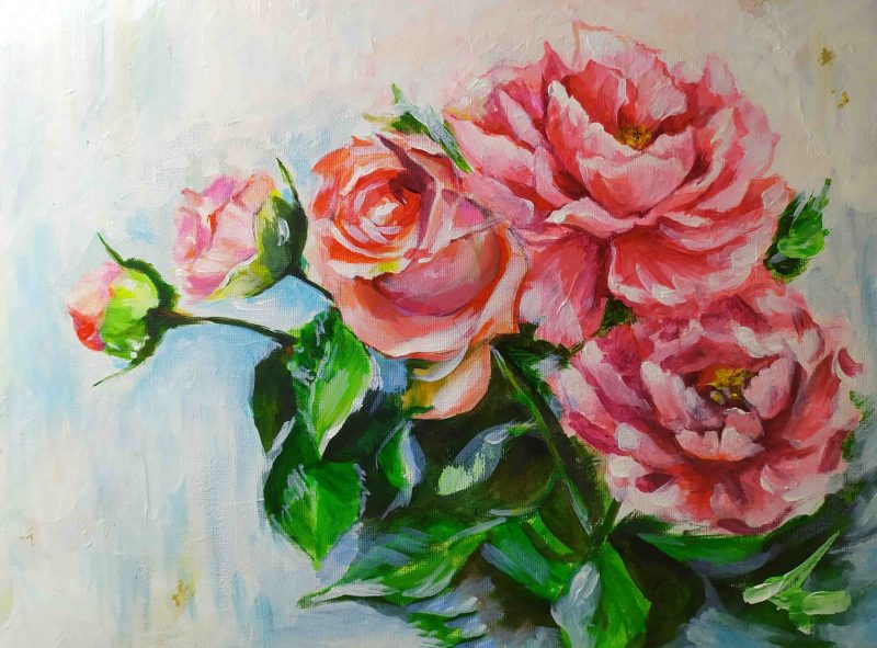 Tranh vẽ hoa hồng đẹp bằng sơn dầu