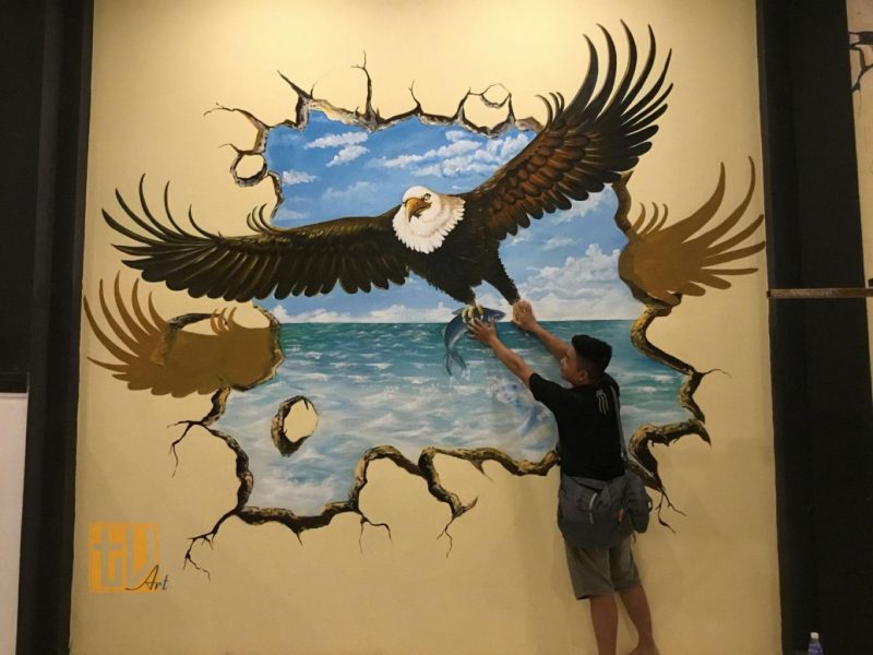 Tranh vẽ tường 3D chim đại bàng
