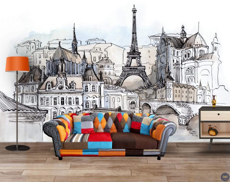 Tranh vẽ tường 3D thành phố Paris