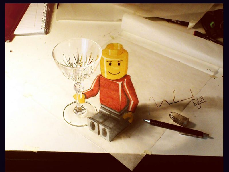 Vẽ tranh 3D lego cầm ly
