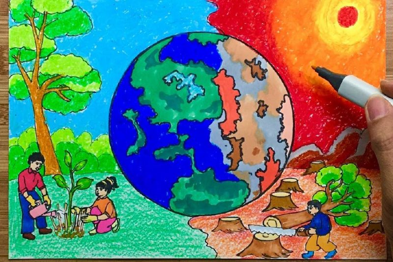 Vẽ tranh bảo vệ môi trường bằng giấy a3