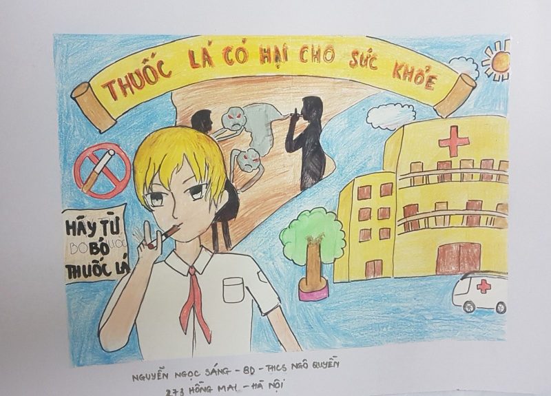 Vẽ tranh cấm hút thuốc lá của học sinh trung học
