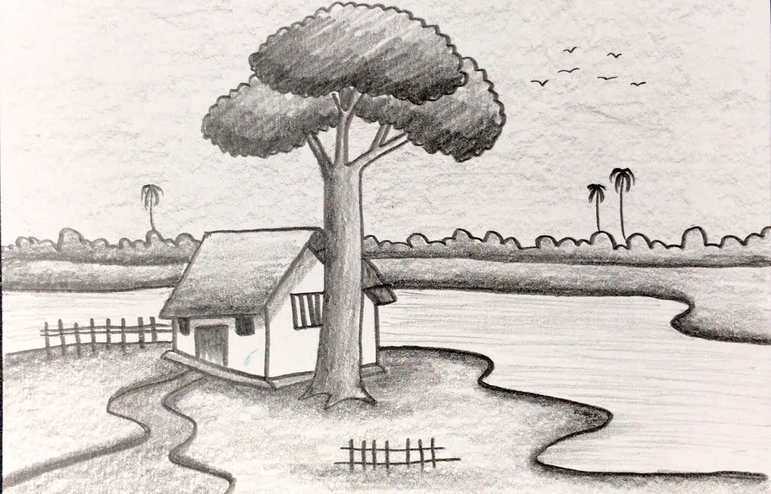 Top 10 cách vẽ tranh phong cảnh ngôi nhà bằng bút chì đẹp nhất