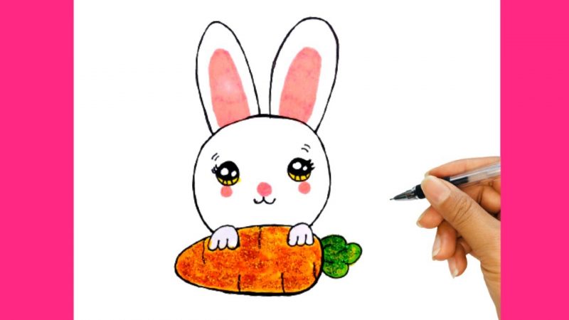 Vẽ tranh cute dễ thương đơn giản thỏ và cà rốt