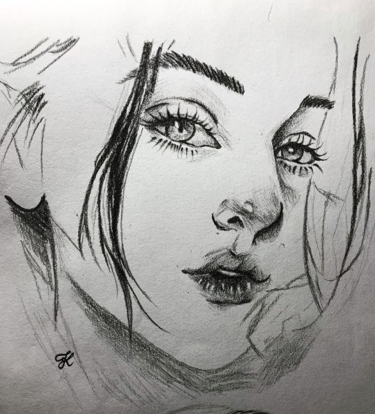 Vẽ tranh đề tài đen trắng gương mặt cô gái
