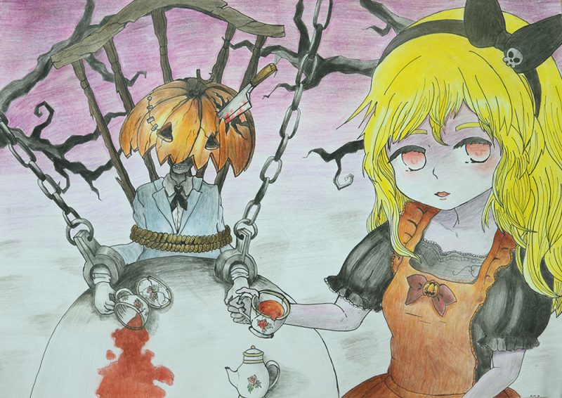 vẽ tranh đề tài halloween cô gái đáng sợ