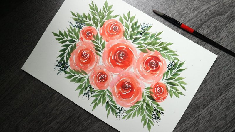 Vẽ tranh đề tài hoa hồng màu nước siêu lạ