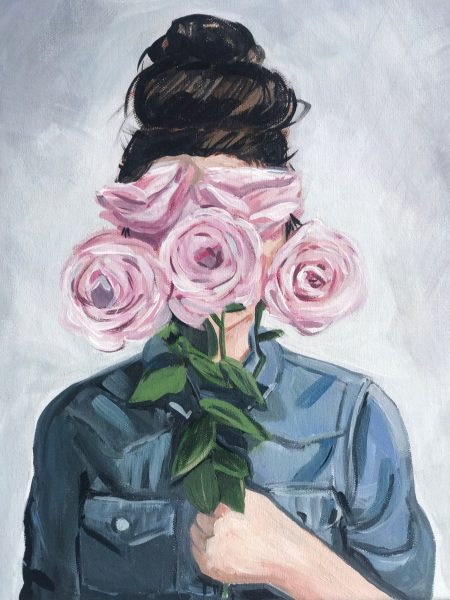 Vẽ tranh đề tài hoa hồng và cô gái