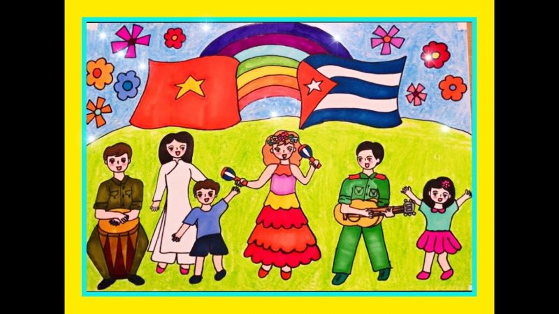 Vẽ tranh đề tài tình hữu nghị Việt Nam và Cuba cùng múa hát