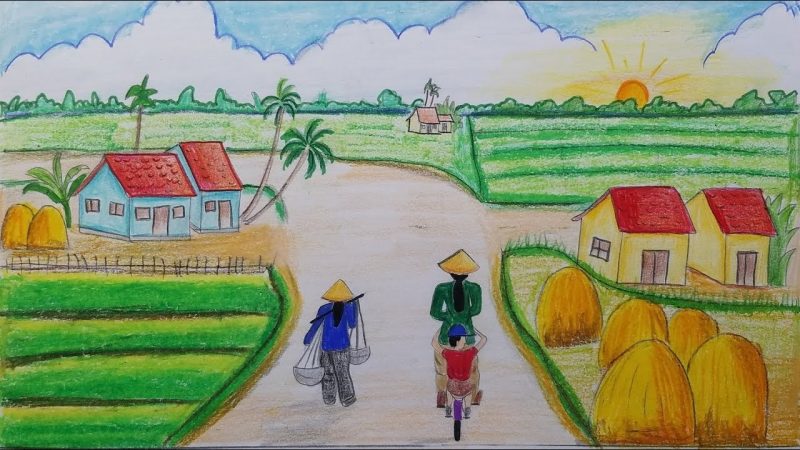 Vẽ tranh đề tài tình yêu quê hương đất nước con đường làng quê