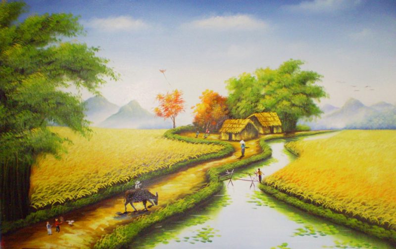 Vẽ tranh đề tài tình yêu quê hương đất nước ruộng lúa bao la