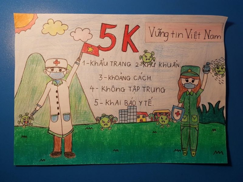 Vẽ tranh đề tài vững tin Việt Nam tuân thủ 5K