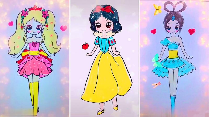 Vẽ tranh dễ thương bộ 3 công chúa