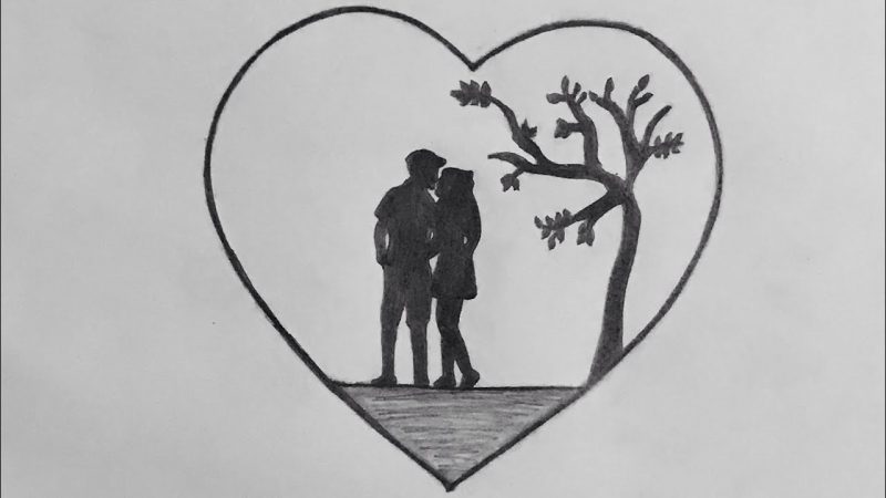 Vẽ tranh đen trắng về tình yêu trong khung trái tim