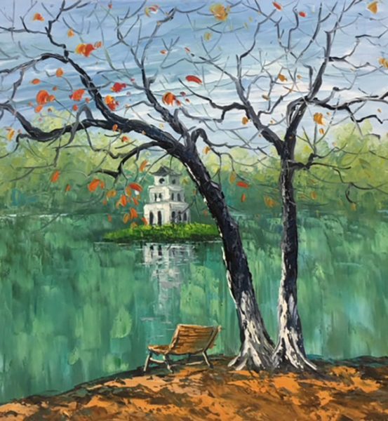 vẽ tranh Hồ Gươm sáng mùa thu