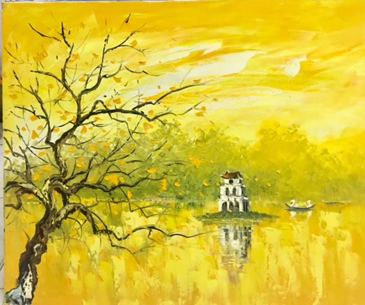 vẽ tranh Hồ Gươm tràn ngập màu vàng