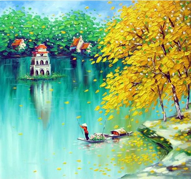 vẽ tranh Hồ Gươm và thuyền