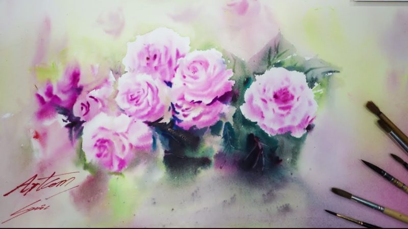 Vẽ tranh hoa hồng từ màu nước